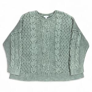 J.Jill Women’s Relaxed Stonewash Grey 3D Coogi Style Cable-Knit Sweater Size XL